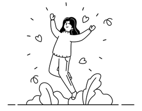 Lijntekening van een persoon die vrij en veerkrachtig vooruitgaat.
